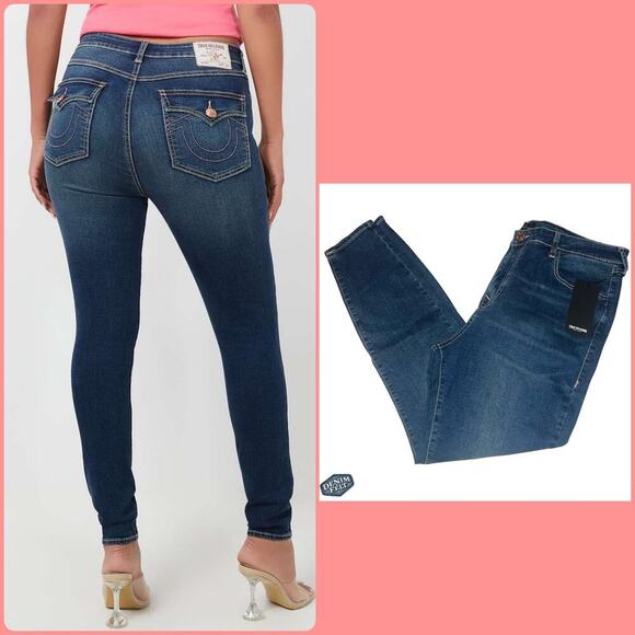 True Religion Women’s HALLE HIGH-WAISTED SUPER SKINNY BLUE DENIM JEANS | NEW!! - Picture 1 of 16